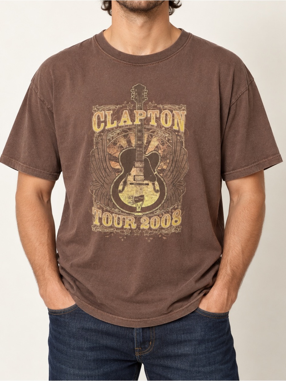 Eric Clapton Tour 2008 T-Shirt Brown Double-sided concert Tee